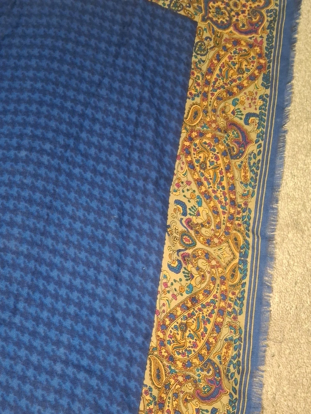 Yves Saint Laurent Blue and Yellow Paisley Silk Scarf